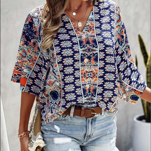 Boho paisley Print Batwing Top Blouse - Picture 7 of 7